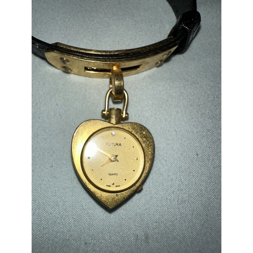 Futura Heart-Pendant Watch Bracelet – Gold-Tone Quartz, Jewelry Timepiece